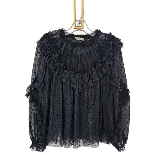 Ulla Johnson Black Dita Ruffle Sheer Blouse Size 4? - Picture 6 of 15